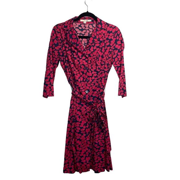 Boden Button Front Midi‎ Dress Women’s 6R Geometric Tie Pink 3/4 Sleeve Stretch - Picture 1 of 4